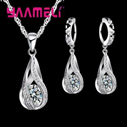 Hot Water Drop CZ Plated Jewelry Set For Women Pendant Neckl
