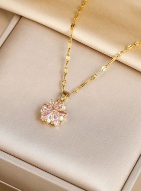 New Cute Romantic Pink Sakura Pendant Stainless Steel Neckla