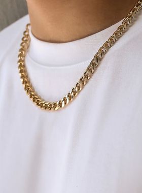 Simple Cuban Chain Necklace for Men Gold Color/Black Metal A