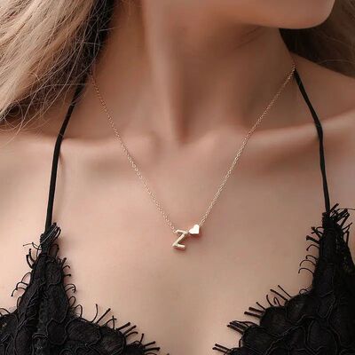 Fashion Tiny Heart Dainty Necklace With Letter Name