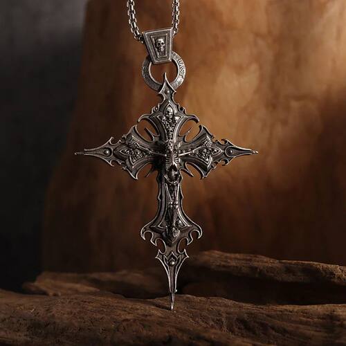 Vintage Skull Cross Pendant Necklace For Women Men Stainless