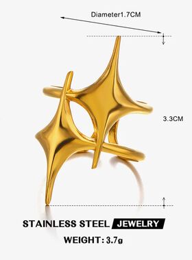 Stainless Steel Boho Star Moon Open Rings for Women Gold Col