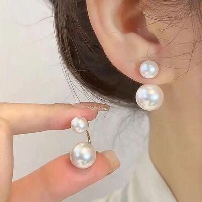 Korean White Imitation Pearls Two Bead Dangle Earrings Sweet