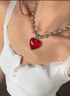 Red Heart Pendant Necklace vintage 80s Aesthetic Love inspir