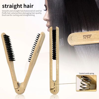 Barbershop Wooden Handle V Type Hair Straightener Comb Doubl