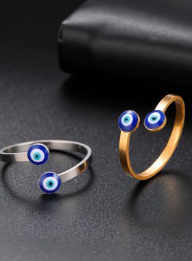 Vintage Blue Turkish Evil Eye Rings Stainless Steel Lucky Je