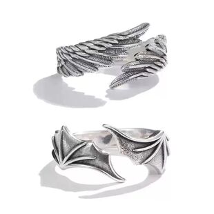 2PCS Fashionable And Simple Angel And Devil Wing Rings Retro