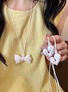 Rainbow Dopamine Color Bow Heart Necklace for Women Long Hal