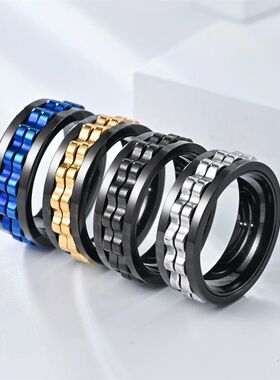Punk Stainless Steel Gear Rotating Ring Anti Stress Man Anxi