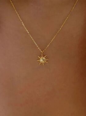 Simple Gold Color Sun Pendant Necklace for Women Niche Desig