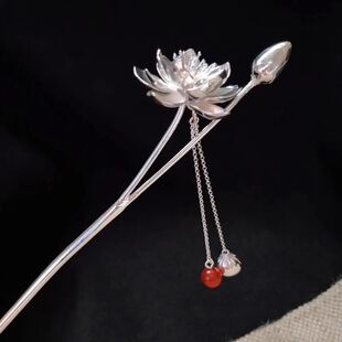 flower acce glossy Lotus Tassel hanfu Exquisite Silver tiara