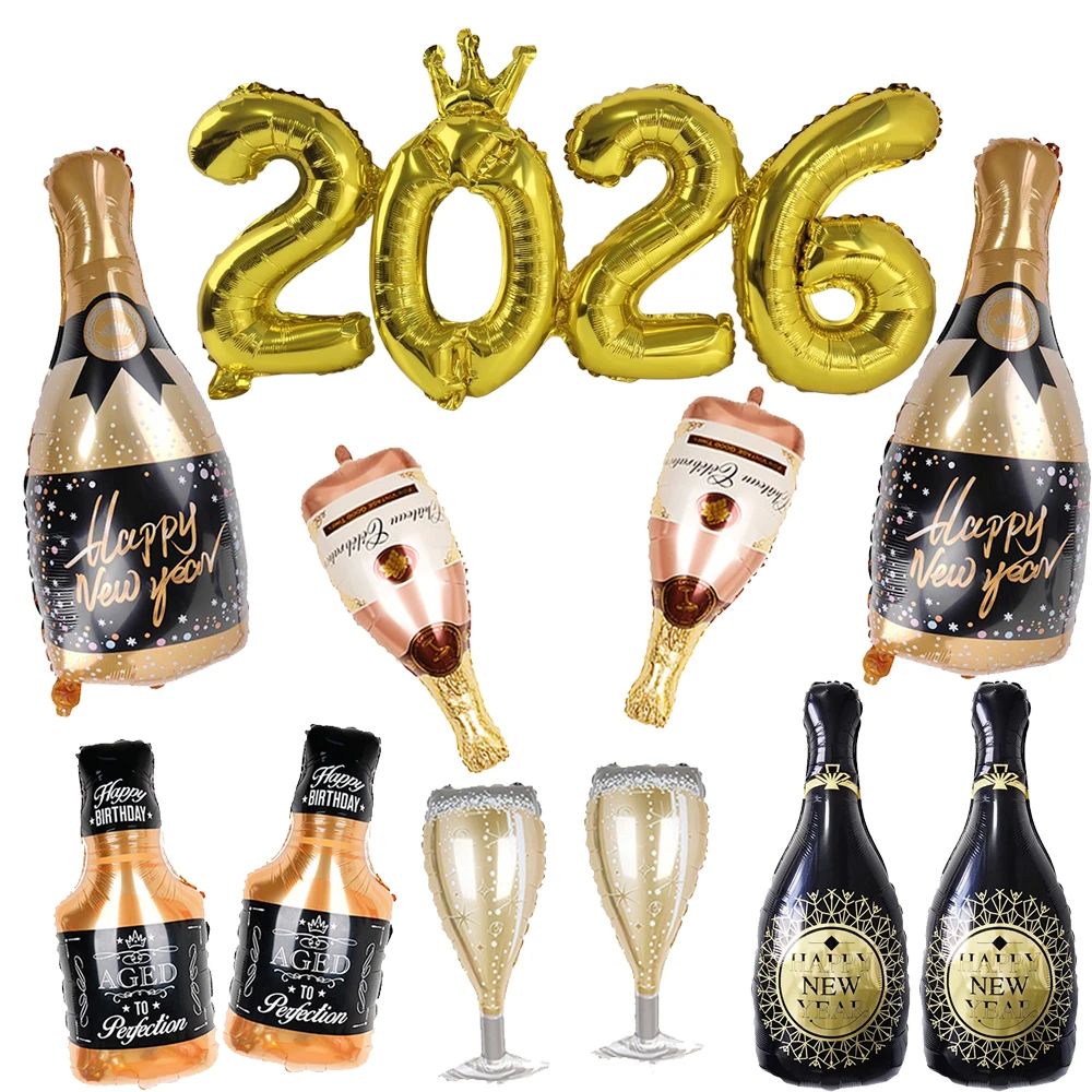 Happy New Year Number Balloons Champagne Whiskey Wine Balloo