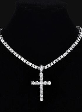Men Women Hip Hop Cross Pendant Necklace With 4mm Zircon Ten