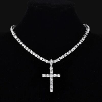 Men Women Hip Hop Cross Pendant Necklace With 4mm Zircon Ten