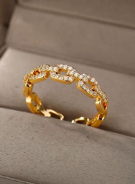 Classic Twist Chain Open Rings For Women Zircon Stainless St