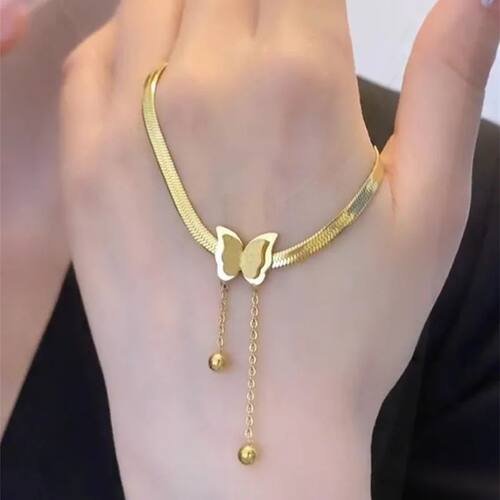 Stainless Steel Necklaces Gold Color Butterfly Pendant Choke