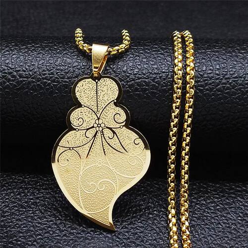Flower Jesus Sacred Heart Stainless Steel Necklaces Gold Col