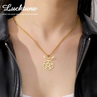 Witch Pentacle Amulet Pendant Necklace Stainless Steel Penta