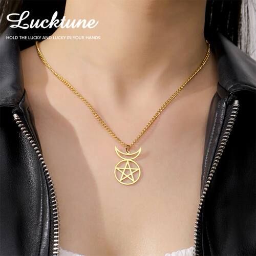 Witch Pentacle Amulet Pendant Necklace Stainless Steel Penta