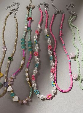 Boho Colorful Small Seed Bead Weave Flower Necklace for Wome