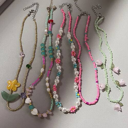 Boho Colorful Small Seed Bead Weave Flower Necklace for Wome
