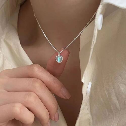 Heart Moonstone Necklace For Women Silver Color Gradient Gem