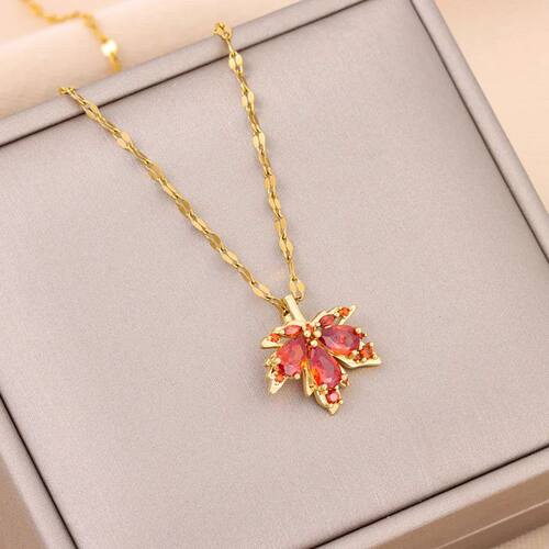 Gorgeous White Red Maple Leaf Copper Zircon Pendant Women's