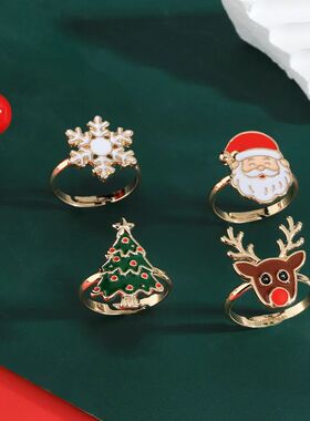 Christmas Element Series Ring Xmas Tree Elk Santa Claus Snow