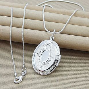 jewelry Necklace Chain Pend Photo Locket Round Silver