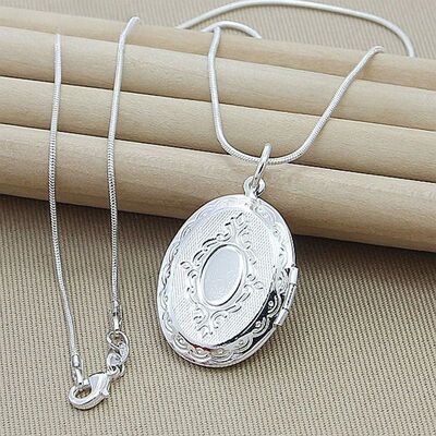 Silver Chain Necklace Silver jewelry Round Photo Locket Pend