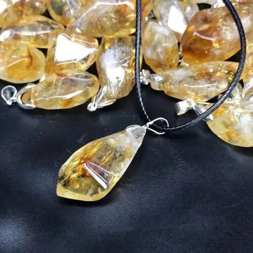 Natural Brazil Citrine Polishing Rough Stone Pendant Reiki H