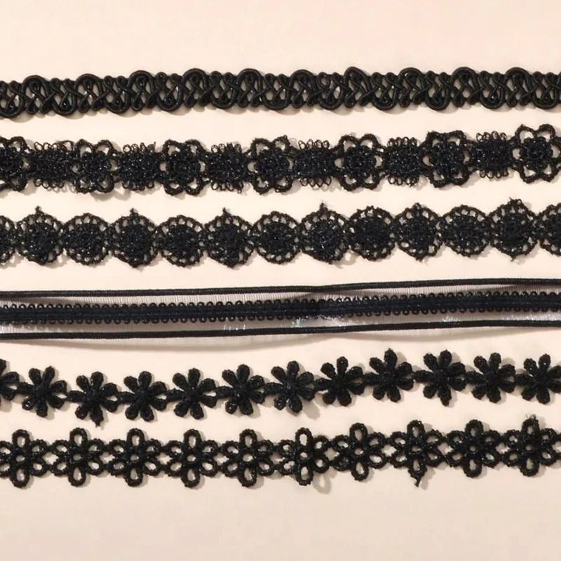 Classic Gothic Tattoo Lace Choker Women Necklace 7Pcs/set Ch - 实物图