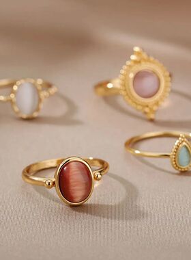 Stainless Steel Opal Rings for Women Aesthetic Water Drop Go