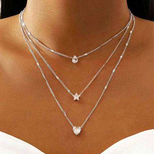 3 Layer Crystal Zircon Necklace Heart Star Multi-layer Penda