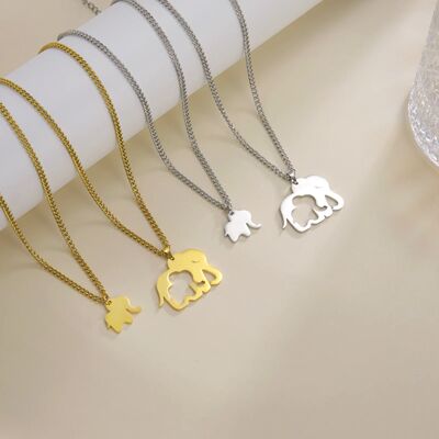 Elephant Mother Daughter Pendant Necklace for Women Cute Ani
