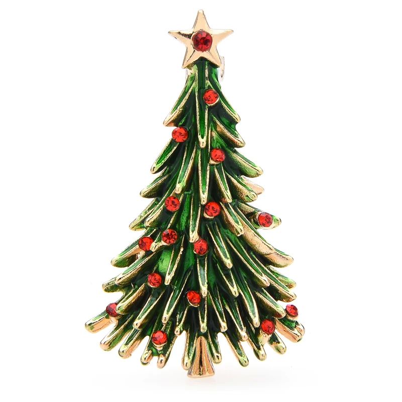 New Enamel Christmas Tree Brooches For Women Unisex Rhinesto - 实物图