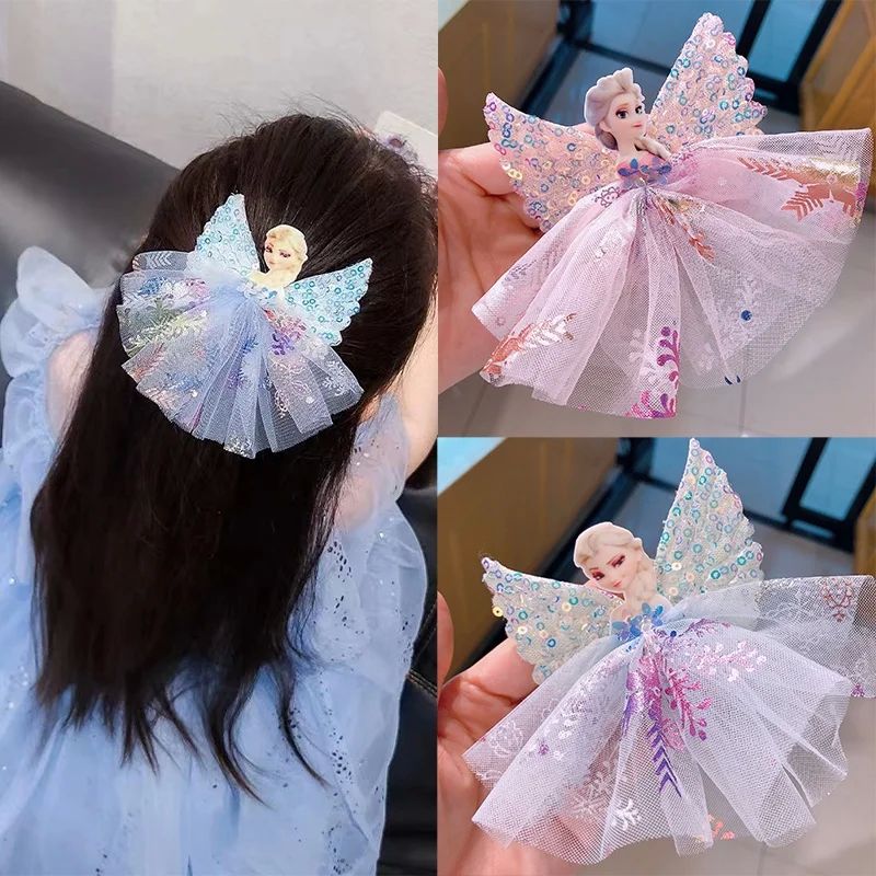 Cartoon Princess Mesh Bowknot Hair Clip Pink Sweet Side Clip