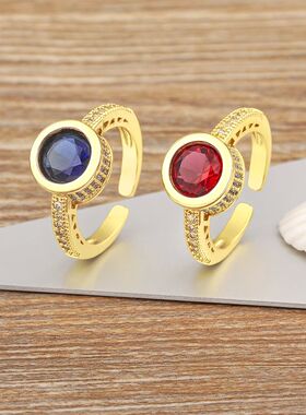 Gold Plated Shiny Round Zircon 5 Colors Circle Rings For Wom