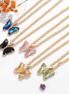 Cute Butterfly Charm Necklace For Women Glass Crystal Butter