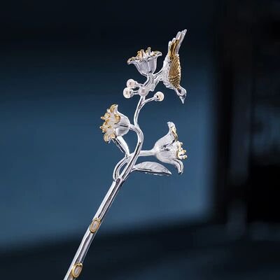 silver magpie flower hair jewelry luster stereoscopic hanfu