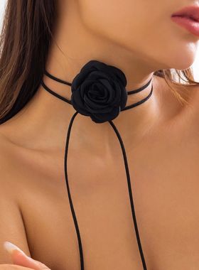 Romantic Gothic Big Rose Flower Clavicle Chain Necklace for