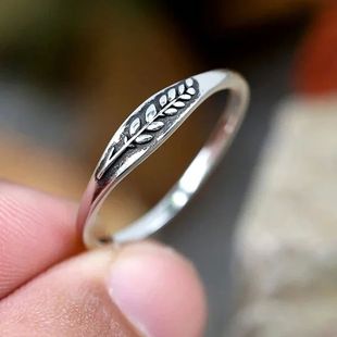Carved Ring Color Chic Women Silver Vintage Design Leaf Anti