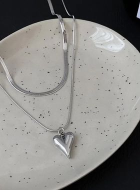 Double Layered Love Heart Pendant Necklace for Women Simple