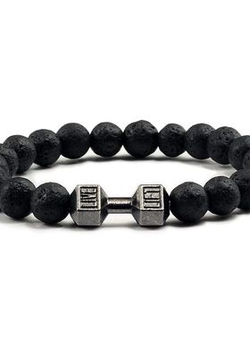Natural Volcanic Stone Bracelet Men Matte Black Lave White B