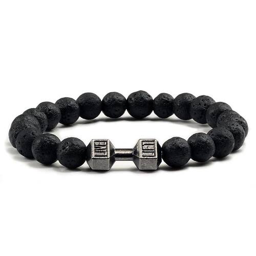 Natural Volcanic Stone Bracelet Men Matte Black Lave White B