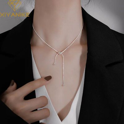 Silver Color Snake Chain Necklace Female Clavicle Chain Adju