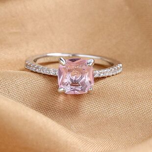 Zircon Square Silver Cut Col Gold Pink Bands Cushion Wedding