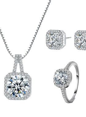 3pcs Set Necklaces Earrings Stud Ring CZ Stone Jewelry Set S