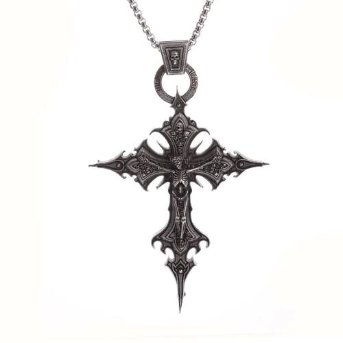 Gothic Crucifixion Skull Cross Pendant Necklace Catholic Pra