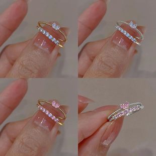 Dainty Women 2PCS Elegant Rings for Heart Aesthetic Crystal